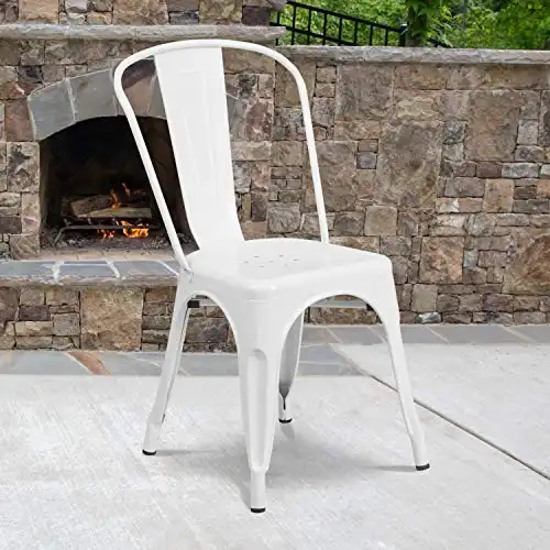 Flash Furniture White Metal Indoor-Outdoor Stackable Chair