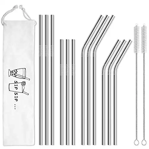 Hiware 12-Pack Reusable Stainless Steel Metal Straw
