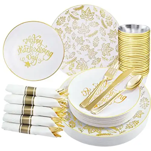 Reusable Thanksgiving Plastic Plates & Pre Rolled Napkins