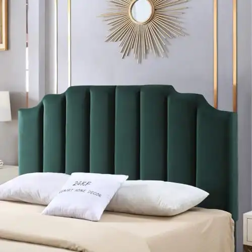Green Velvet Upholstered Queen Size Headboard