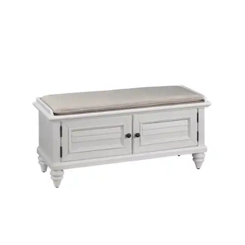 White Upholstered Bench by Home Styles