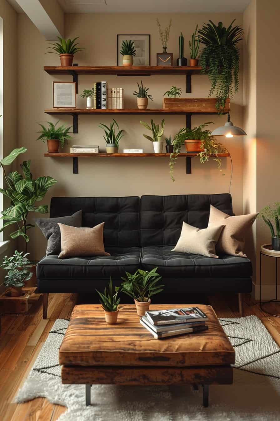 black and neutral living room