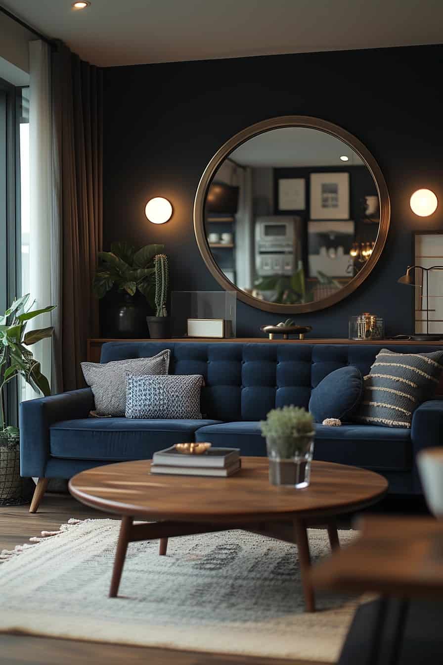 moody mid century modern living room