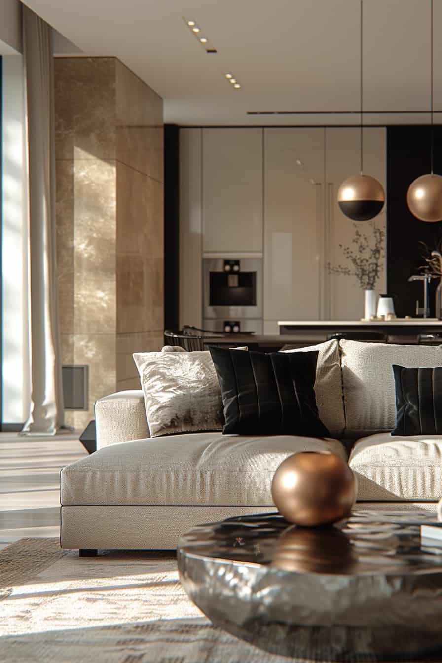 neutral black living room
