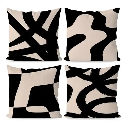Black and Beige Geometric Abstract Throw Pillow Cover