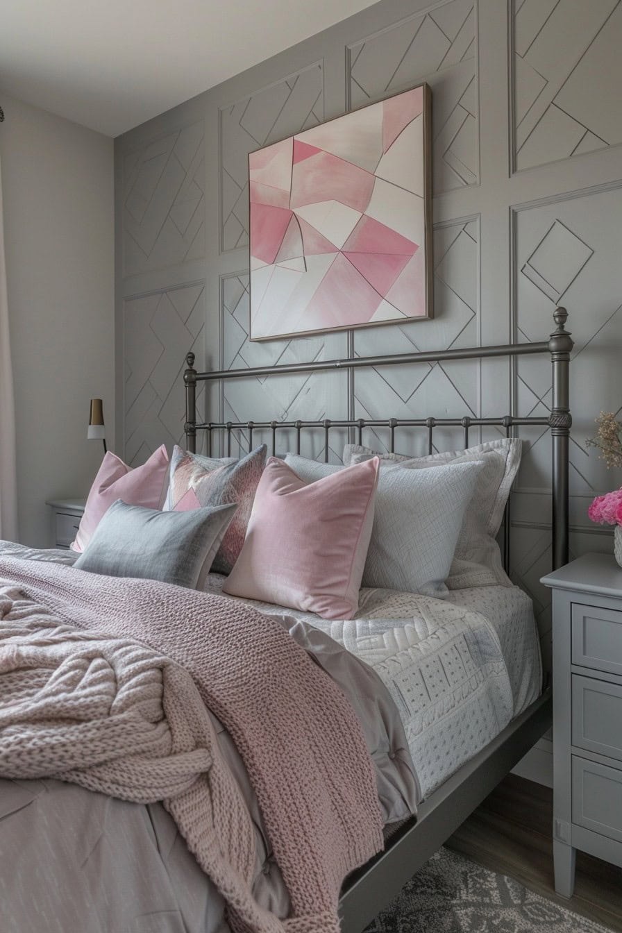 grey and pink bedroom