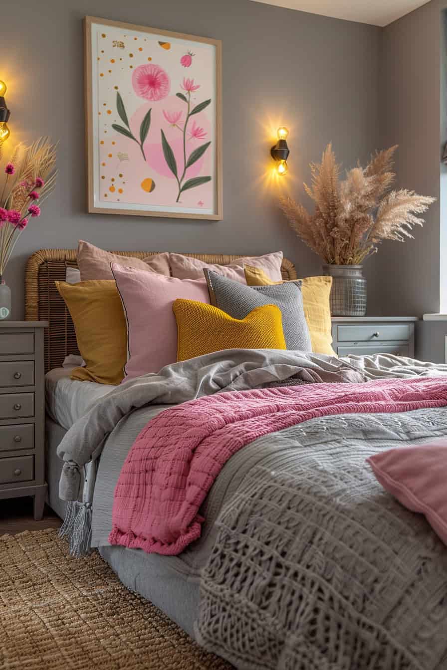 pink and grey bedroom