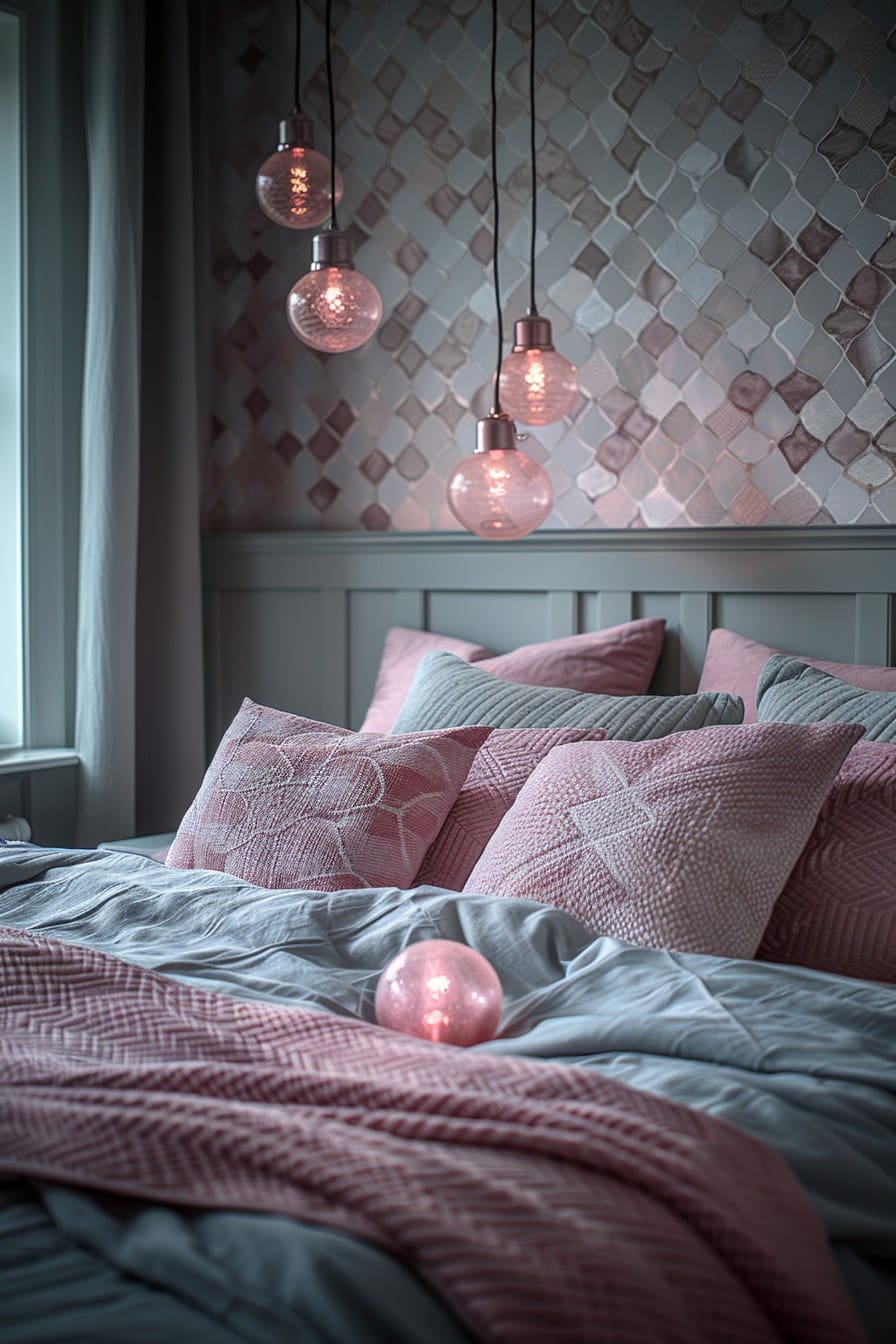 grey and pink bedroom