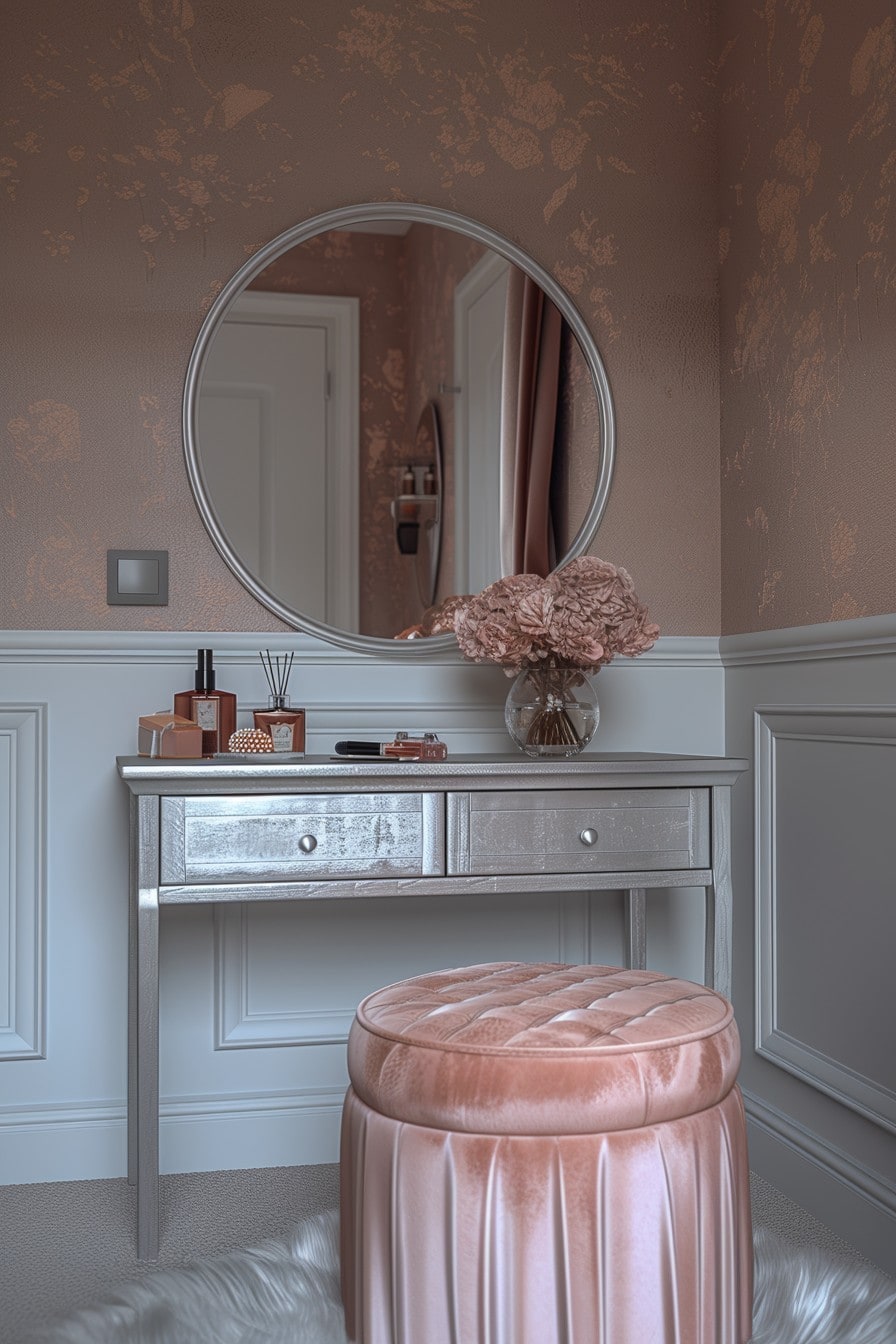 grey and pink bedroom
