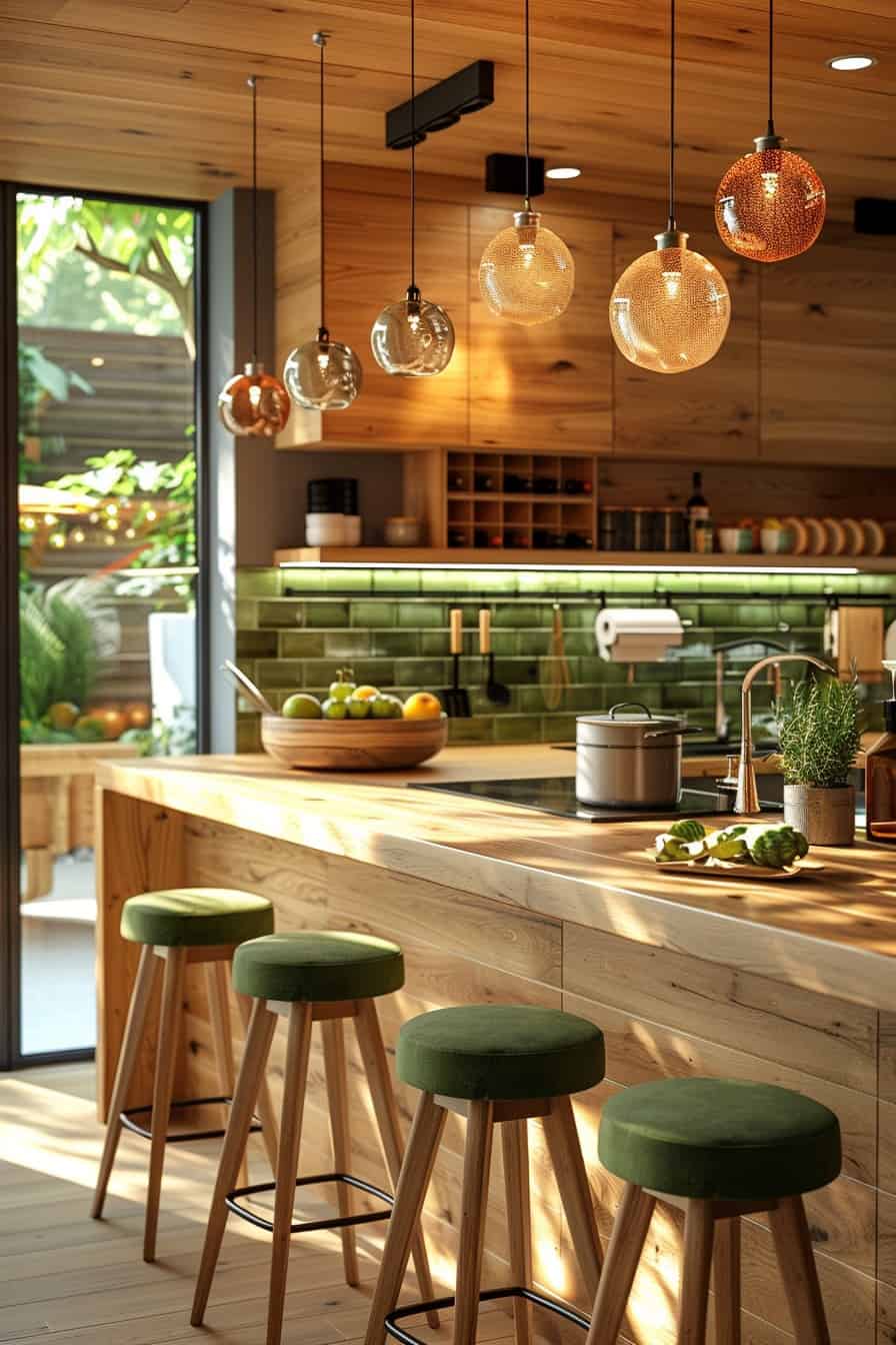 wooden and green kitchen