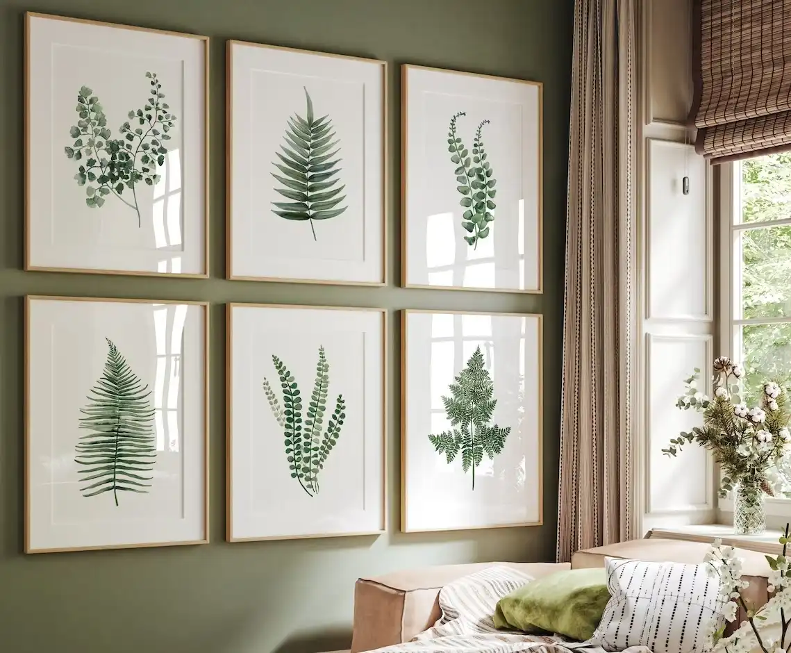Set of 6 Watercolor Ferns for Modern Interiors