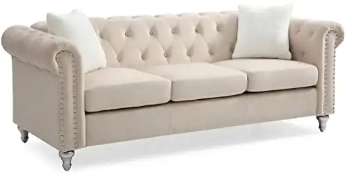 Glory Furniture Raisa Velvet Sofa in Beige