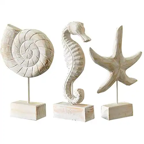 Modern Wood Starfish Conch Seahorse Figurines