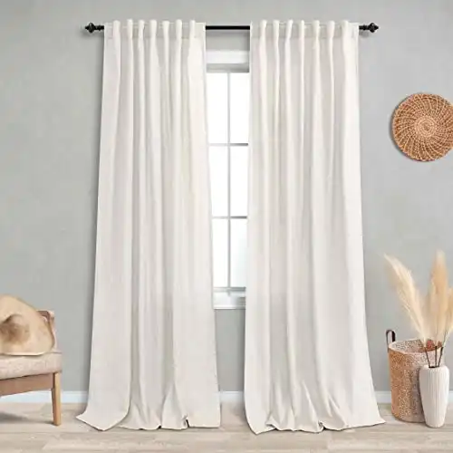 Cream Natural Linen Semi-Sheer Window Curtain