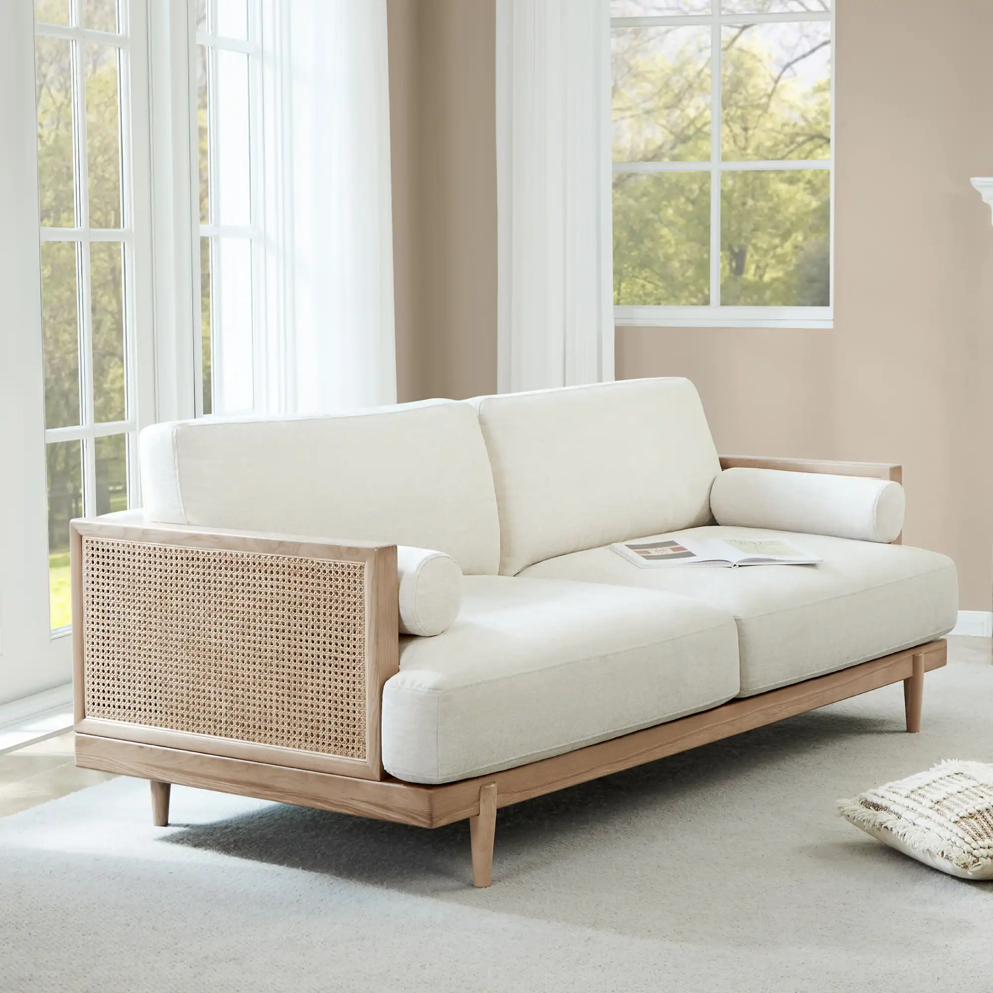 Natural Cane Upholstered Sofa