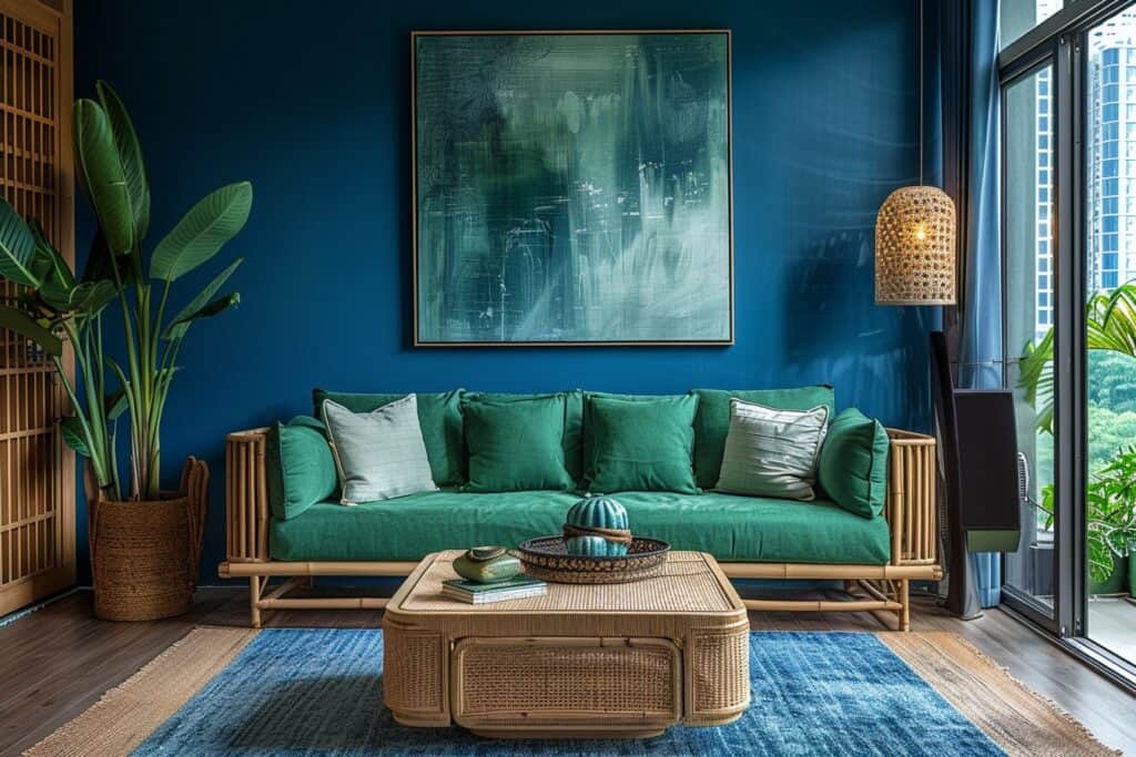 blue and green living room