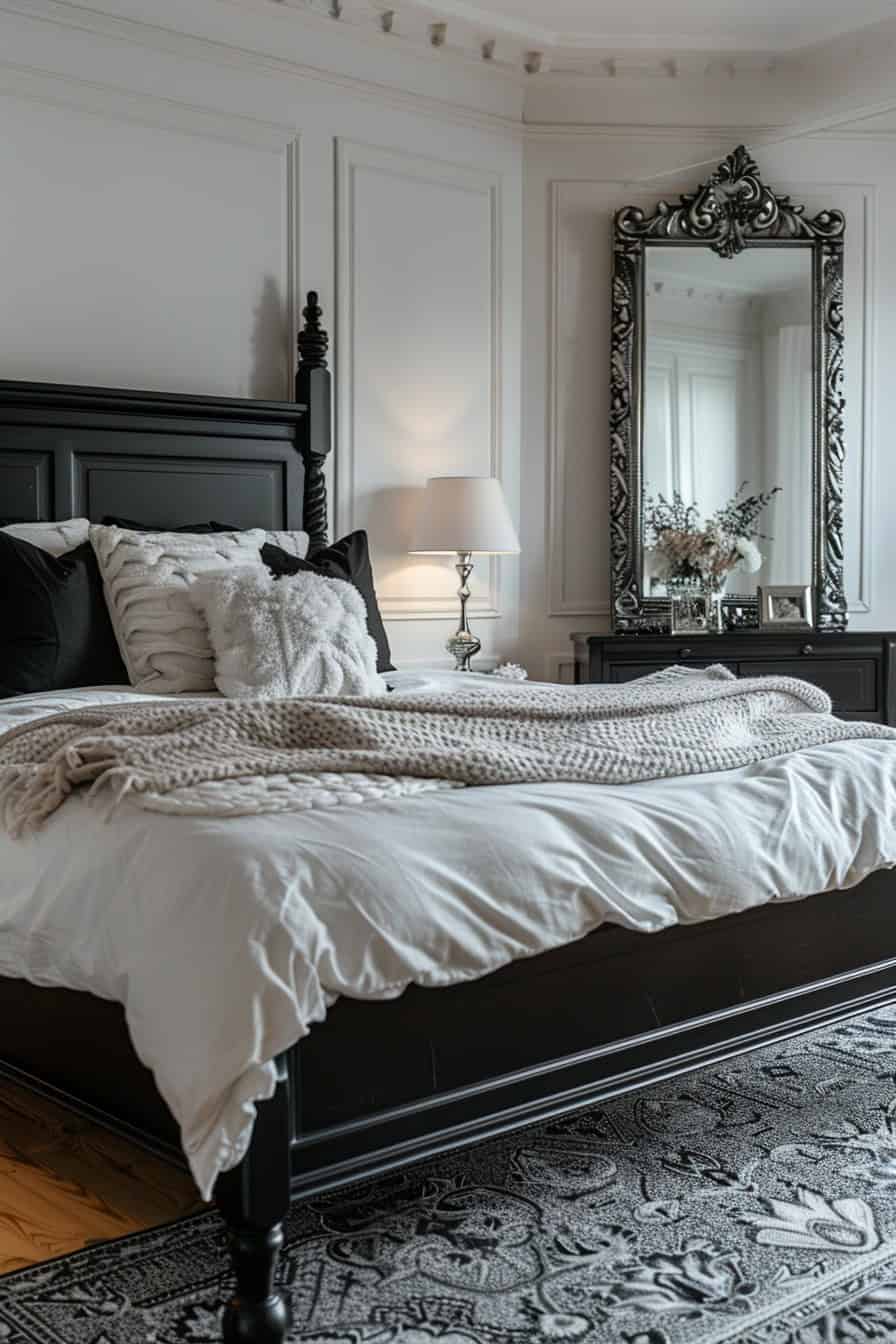 neutral and black bedroom