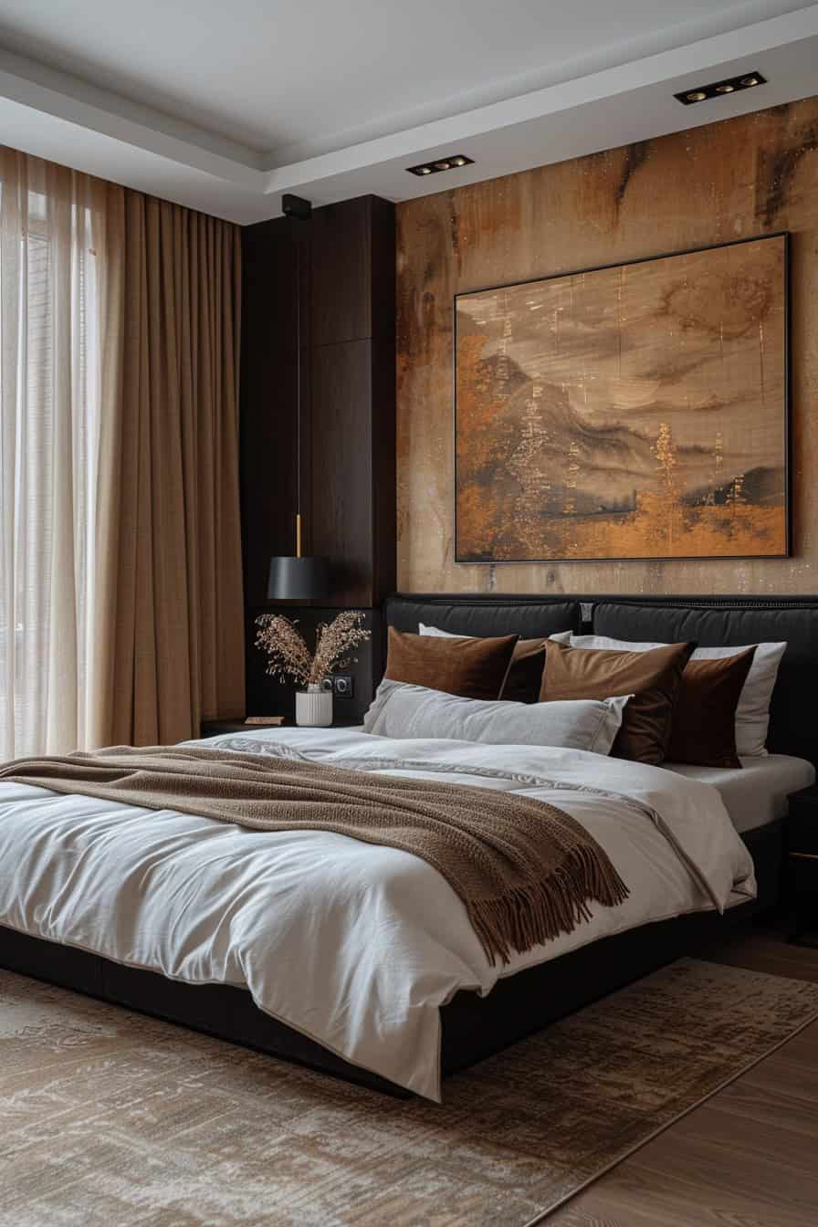 neutral and black bedroom