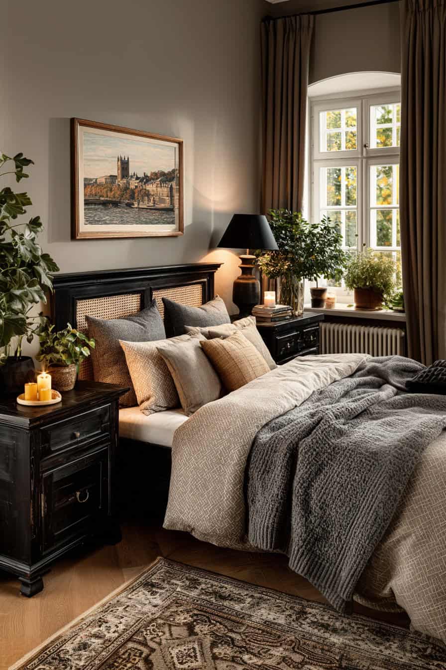 neutral and black bedroom