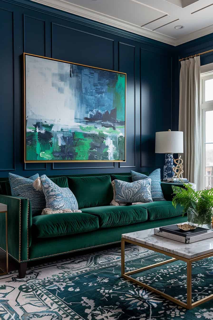 green and blue living room