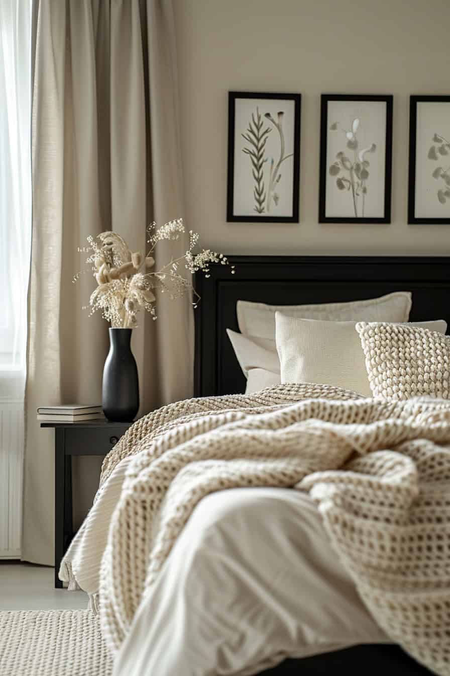beige and black bedroom