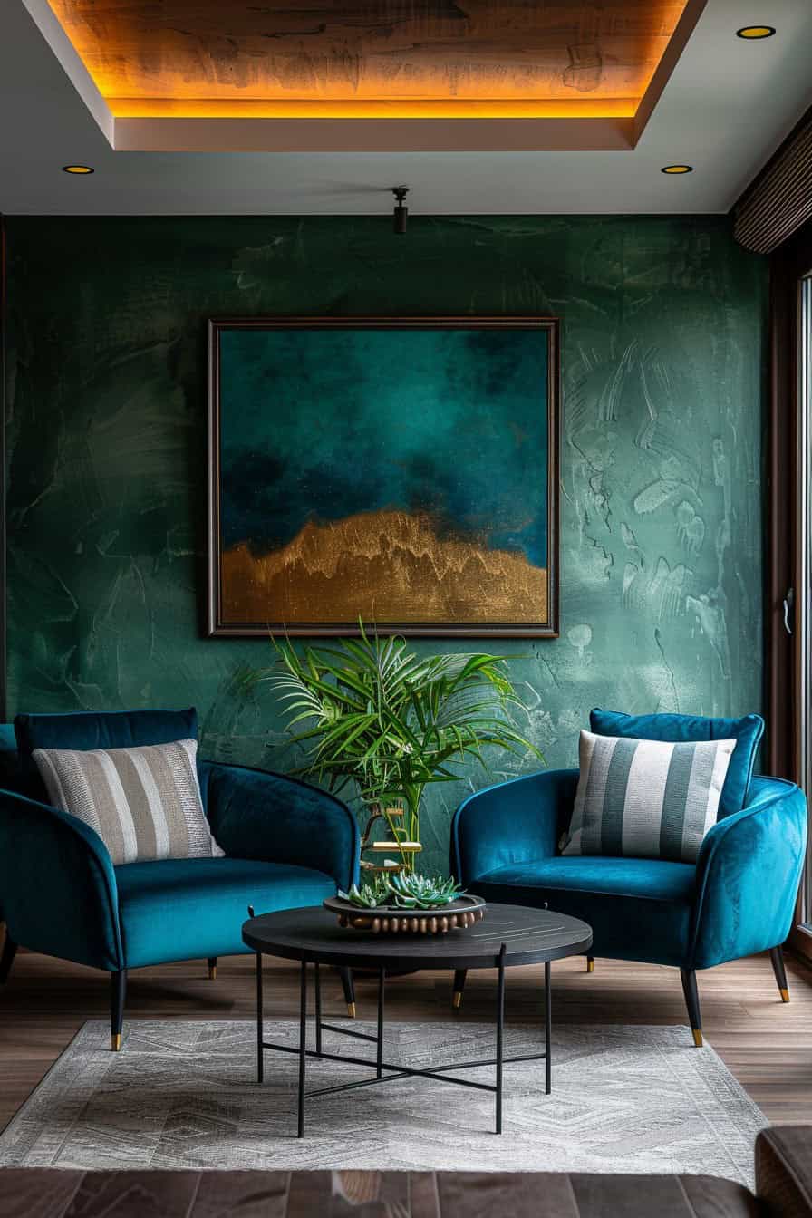 green and blue living room