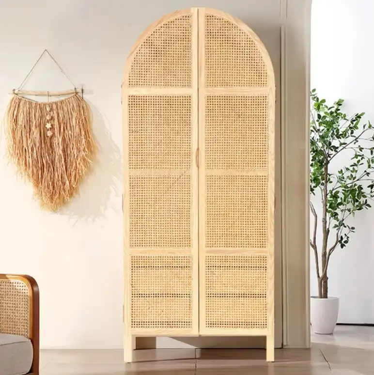 Natural Woven Rattan Bedroom Clothing Armoire