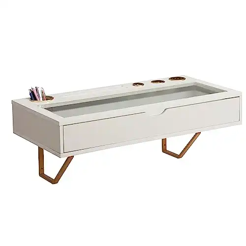 White Wall Mounted Desk with Pull Out Drawer