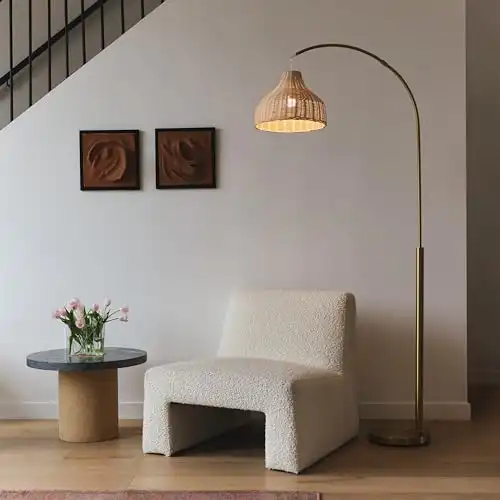 Floor Lamp with Hanging Wicker Shade