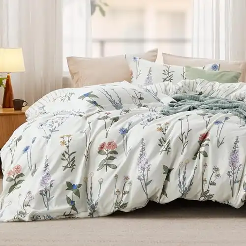 Bedsure Floral White Comforter Set