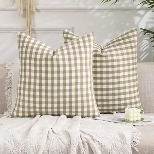Brown Gingham Checkered Throw Pillow Covers