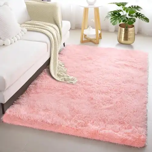 Fluffy Pink Shag Rug
