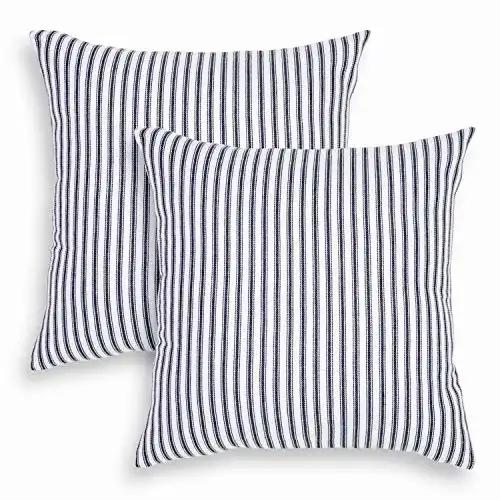 Navy Blue and White Ticking Stripe Throw Pillow Case
