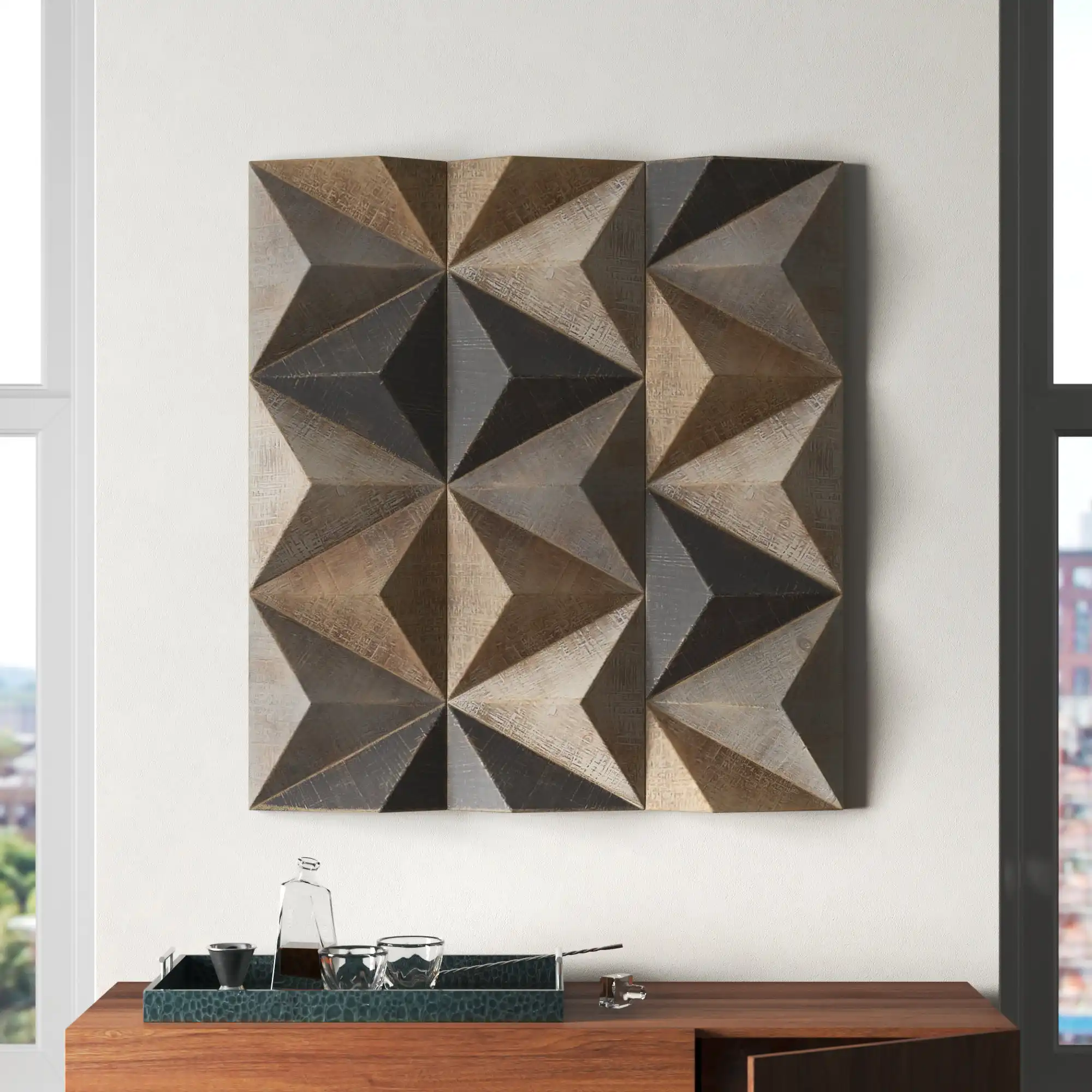 Brown Wood Handmade 3D Geometric Wall Deco