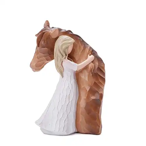 Girl Embracing Horse Figurine Statue