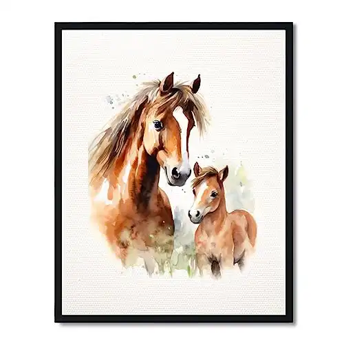Baby Horse and Mom Watercolor Art Print