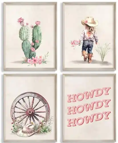 Western Howdy Cowgirl Wall Art Prints