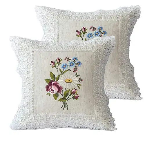 Embroidered Spring Floral Throw Pillow Covers