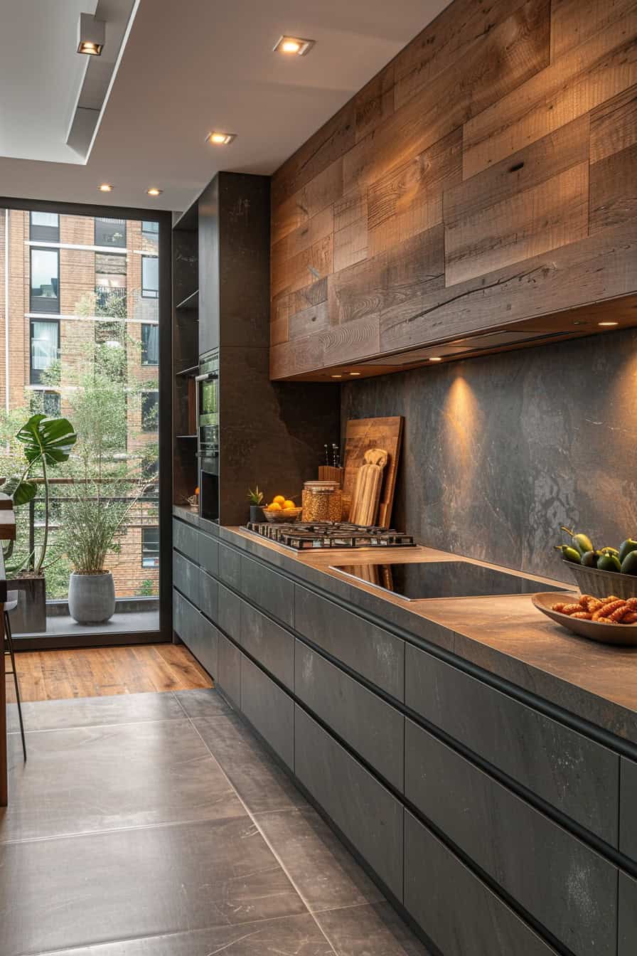 green and wood kitchen