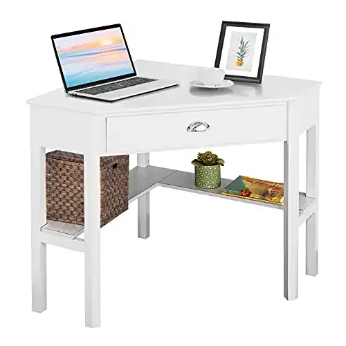 Corner Desk with Drawer and Storage Shelf