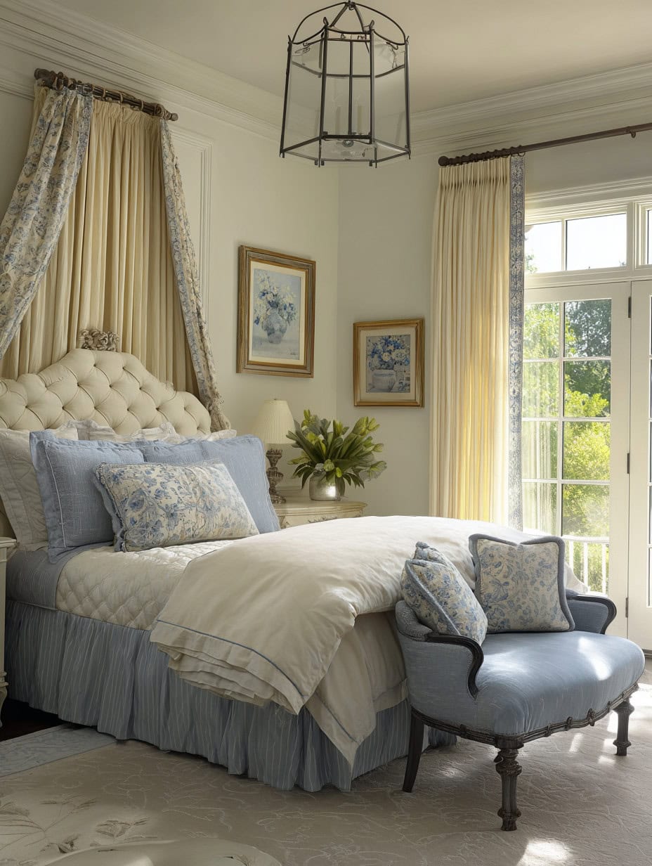 blue and cream bedroom