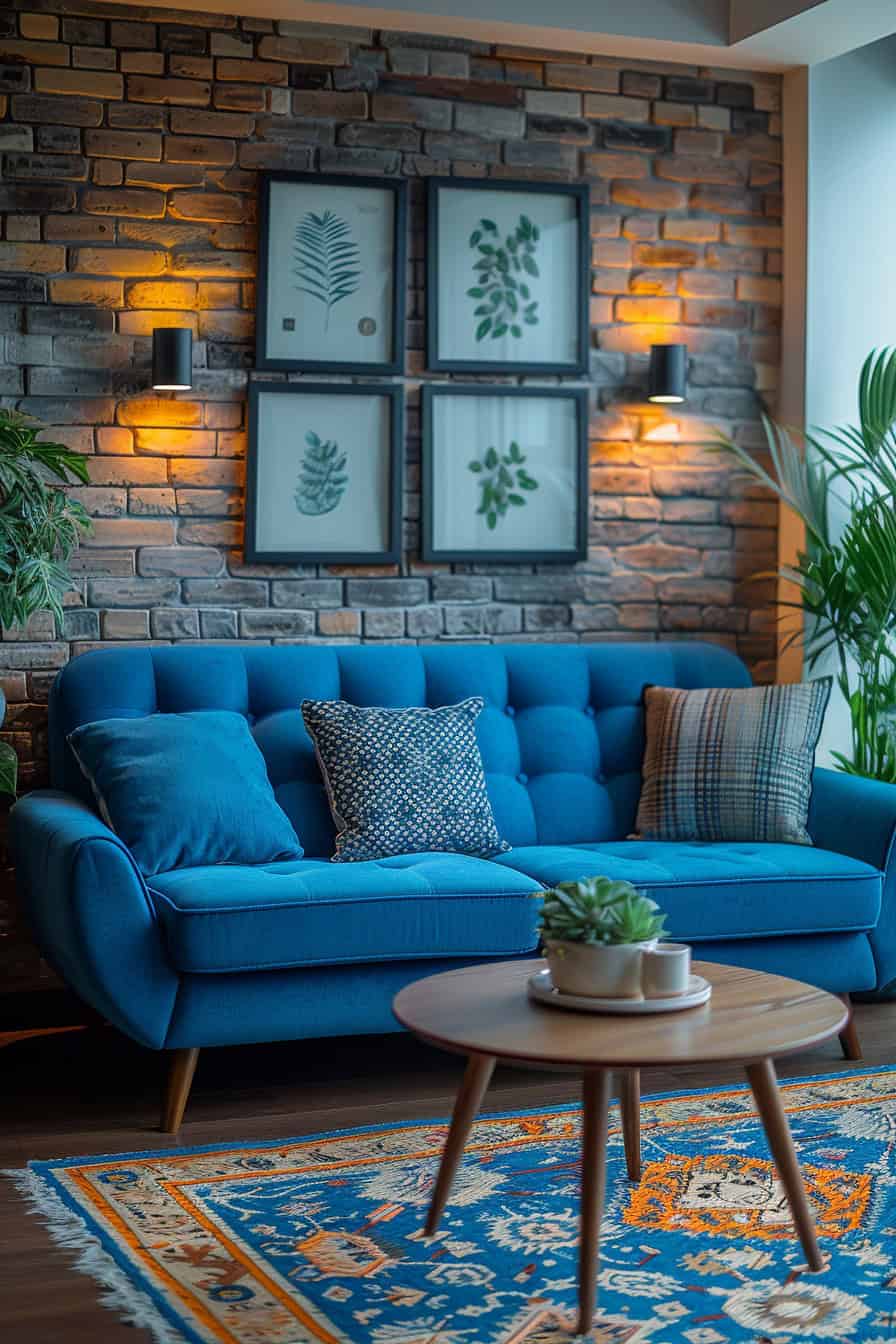 sala de estar azul e marrom
