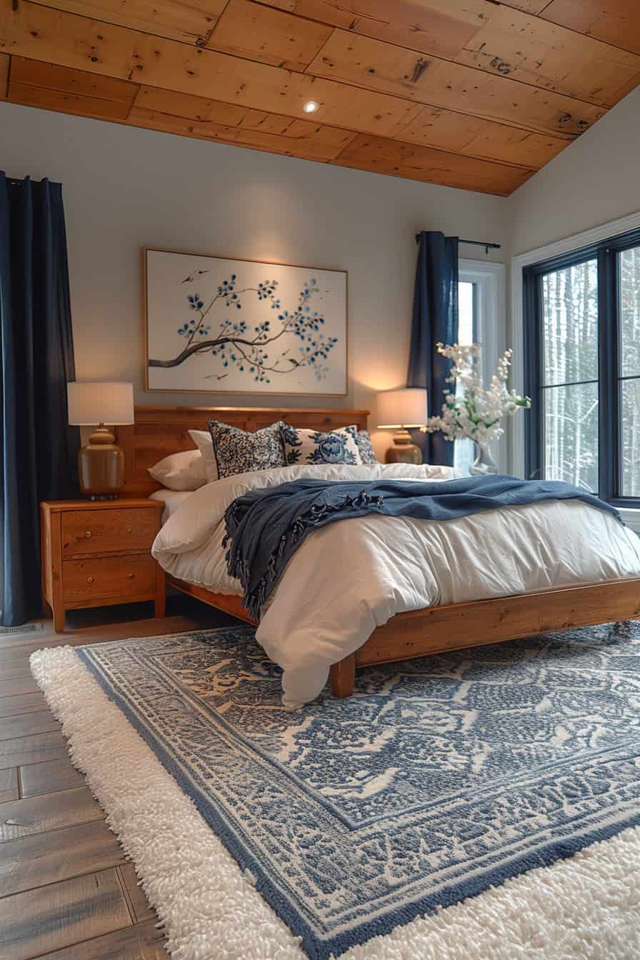 cream and blue bedroom