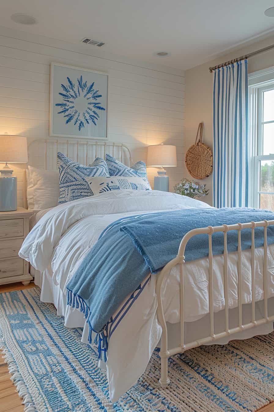 cream and blue bedroom