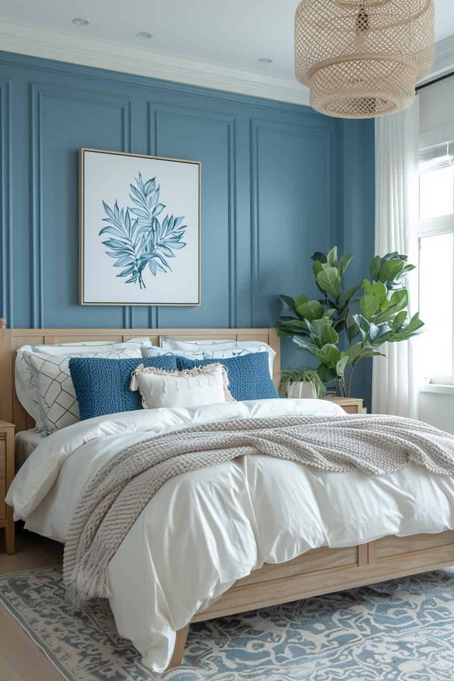 cream and blue bedroom