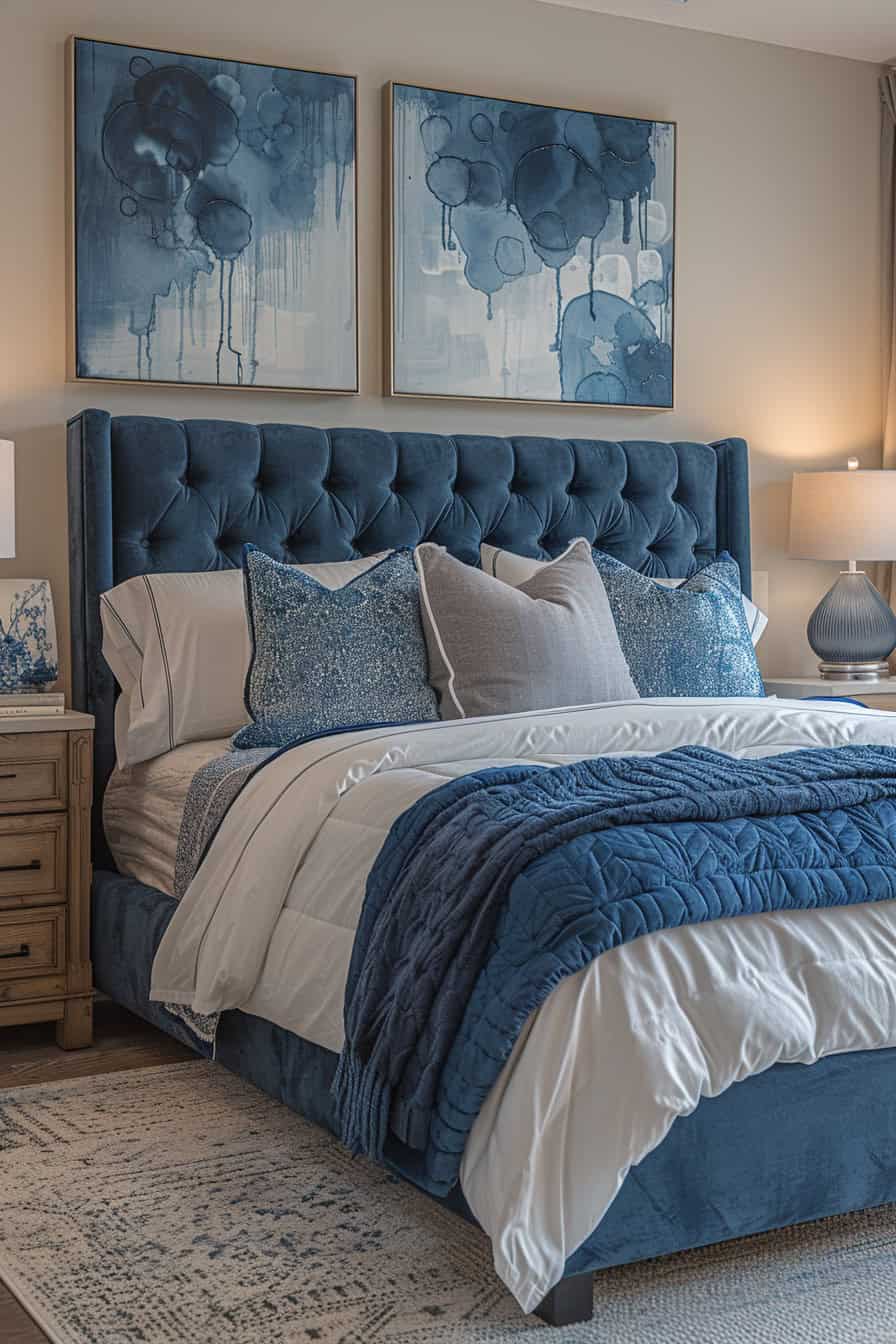 blue and cream bedroom