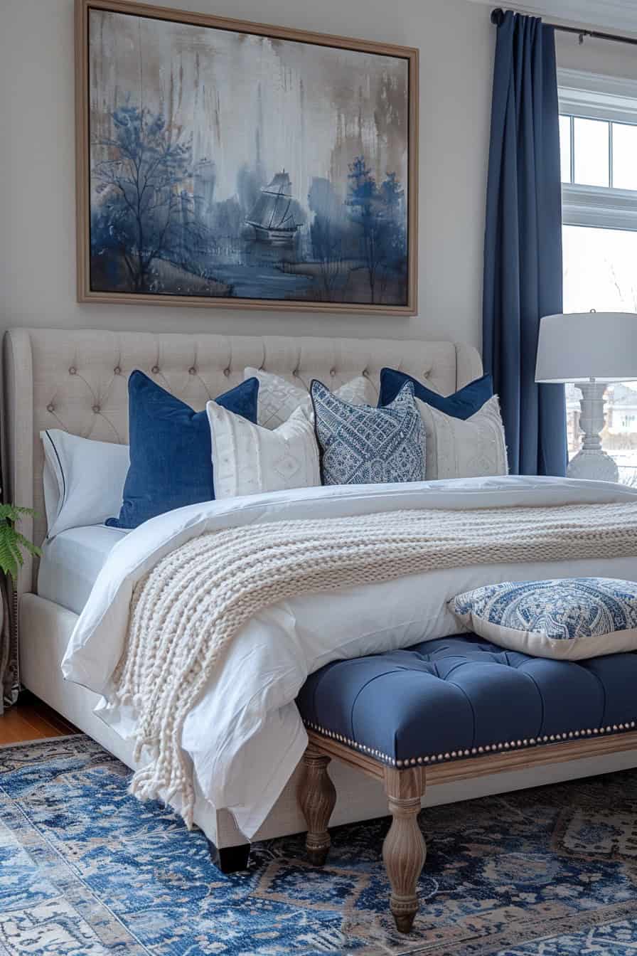 blue and cream bedroom