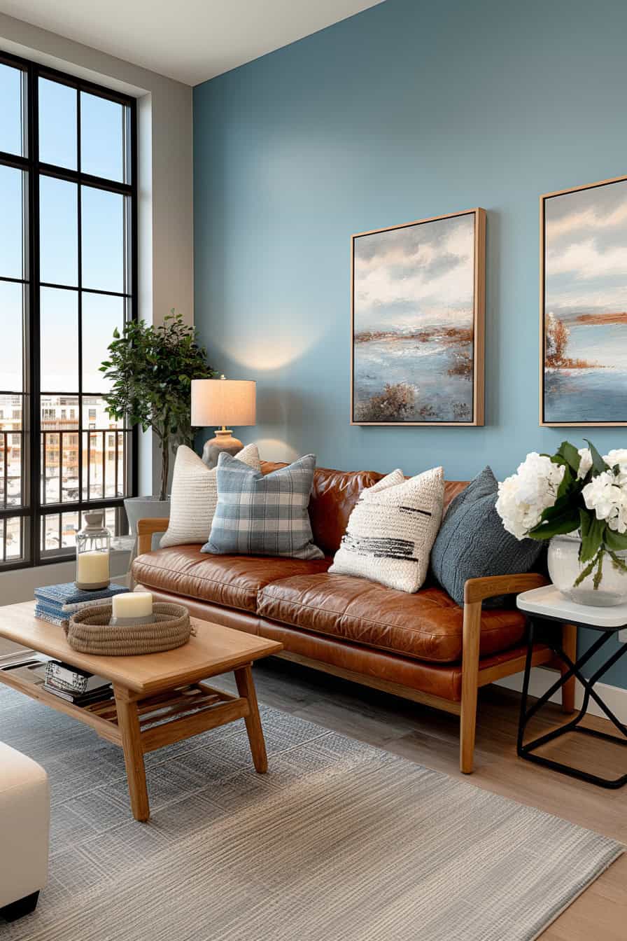 cream and blue living room