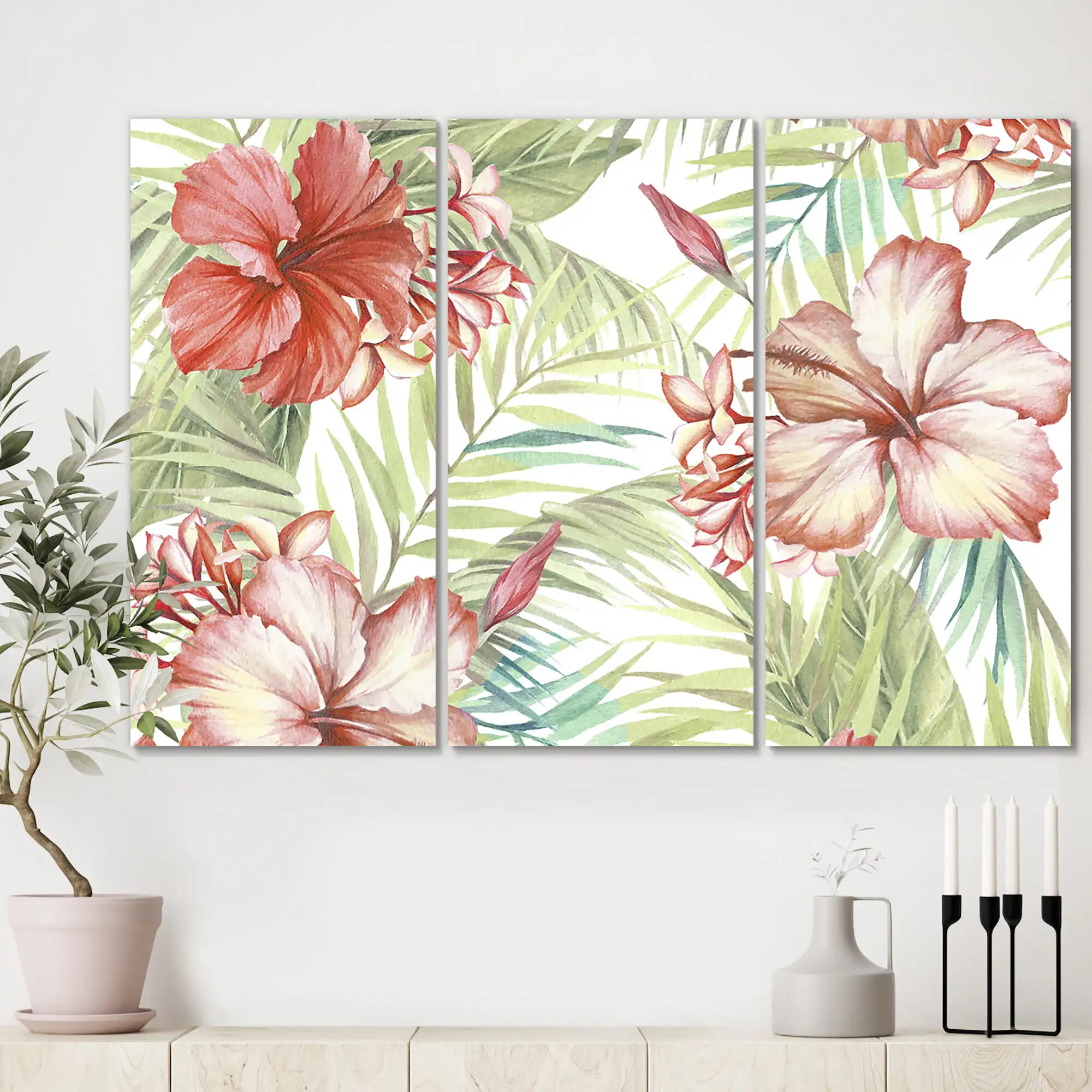Hibiscus Paradise 3-Piece Painting Print