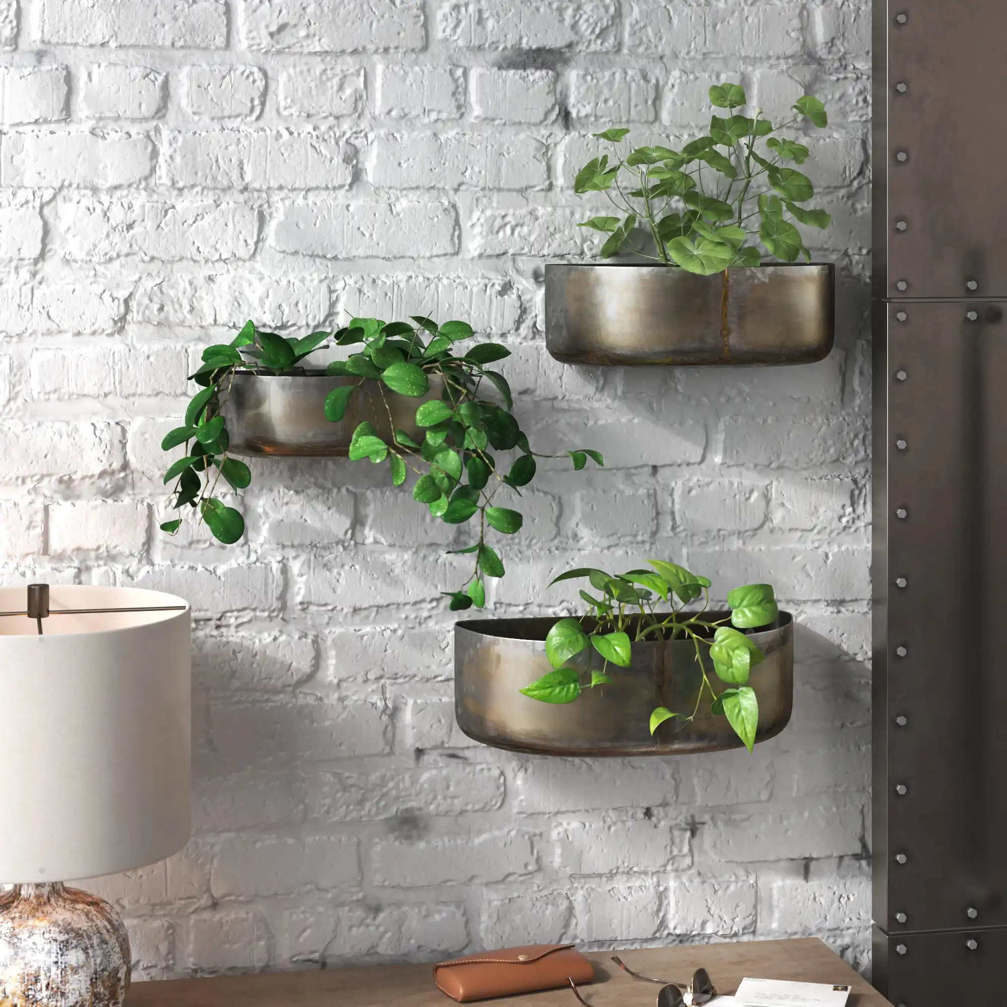 3-Piece Metal Indoor/Outdoor Wall Planter Set